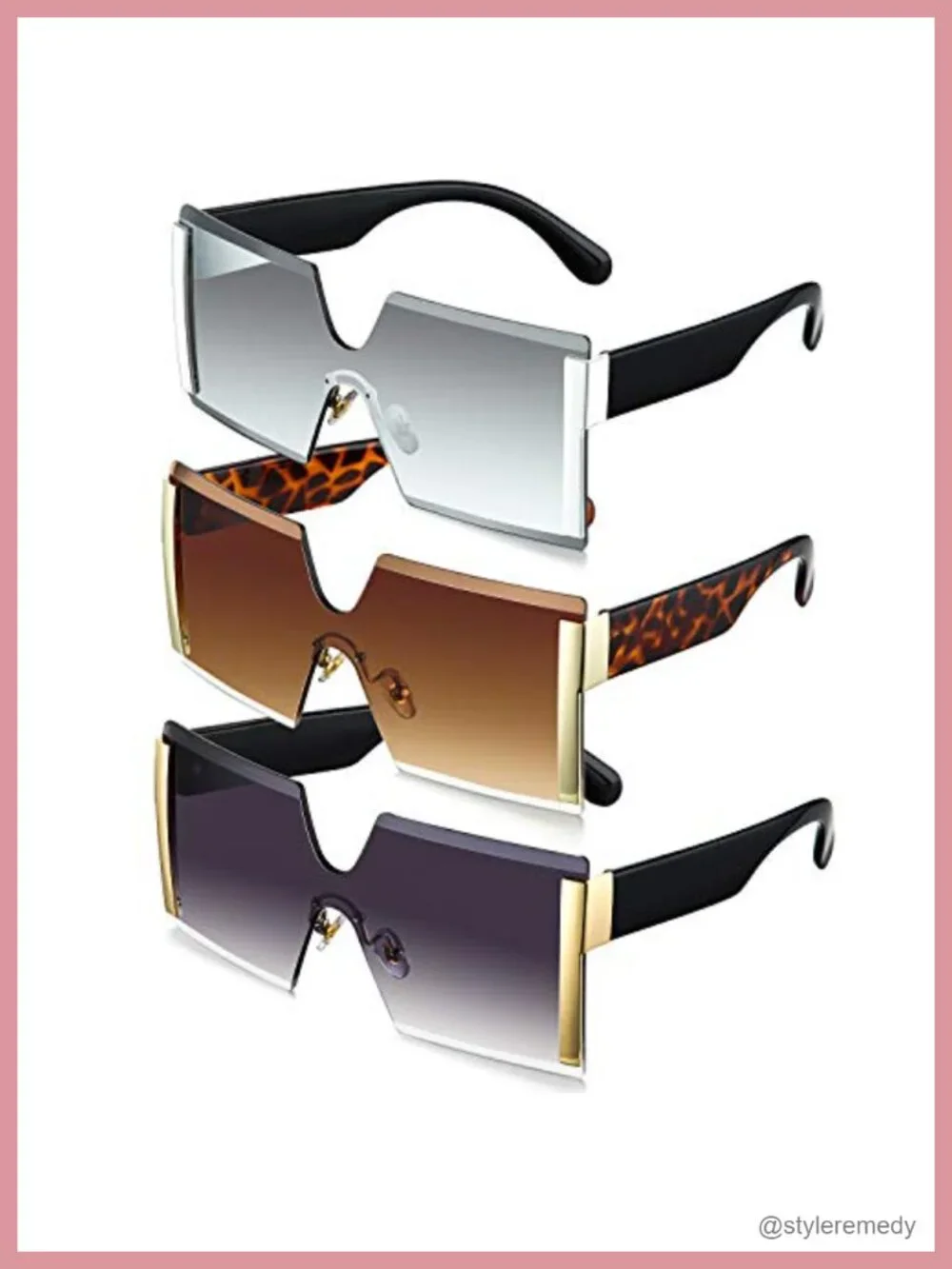 3 Pairs Oversized Square Rimless Sunglasses Women Trendy Plastic Frame UV